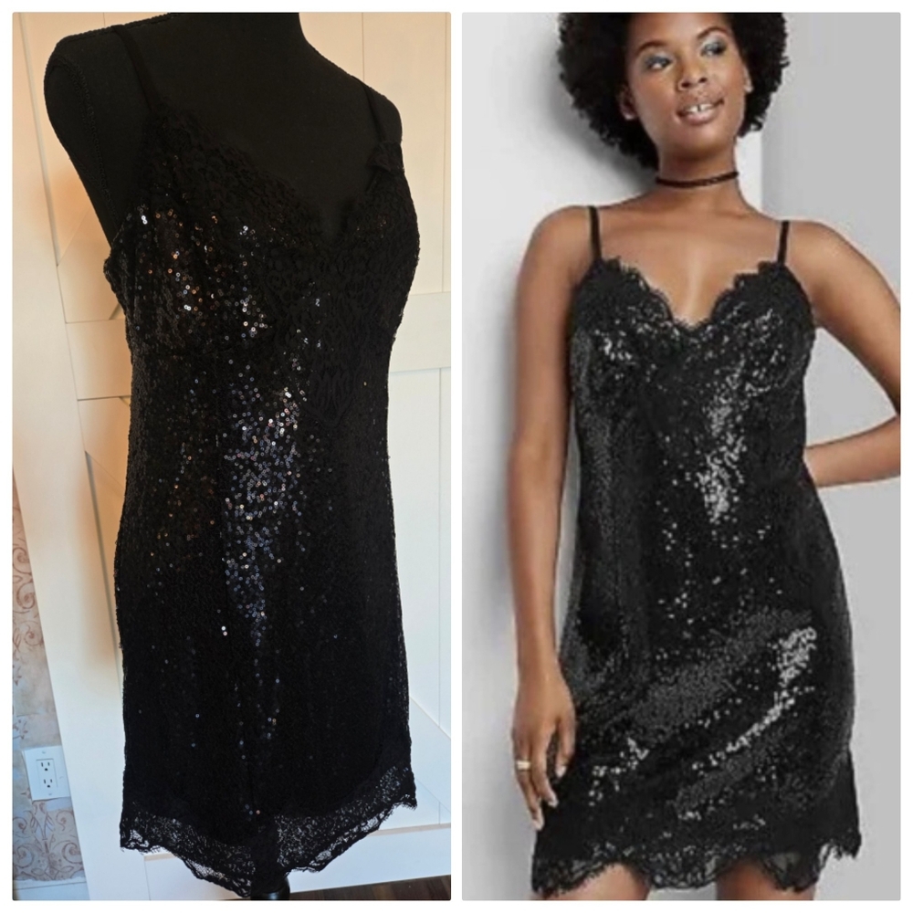WILD FABLE Black Sequin Lace Slip Dress NWTs- Size Medium